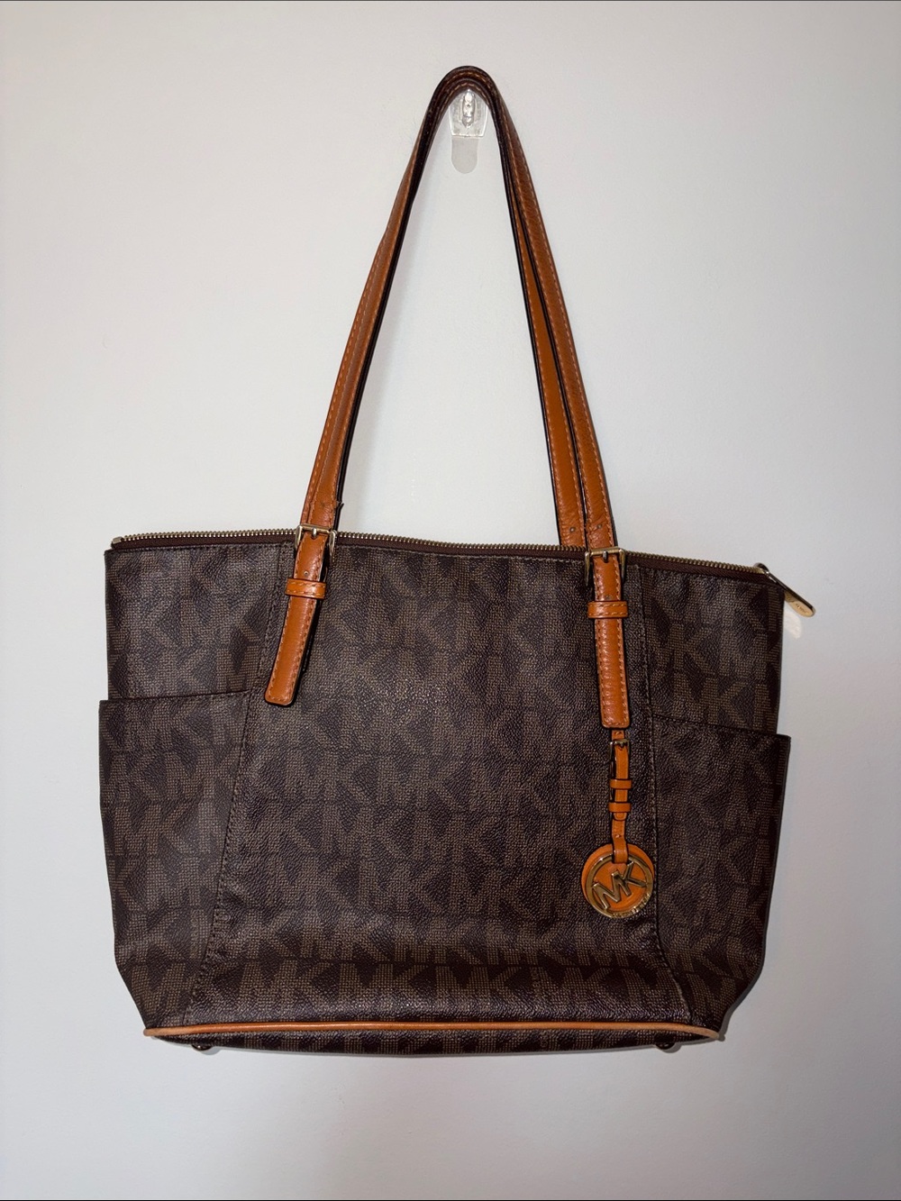 Michael Kors Brown Logo Tote with Tan Leather Trim